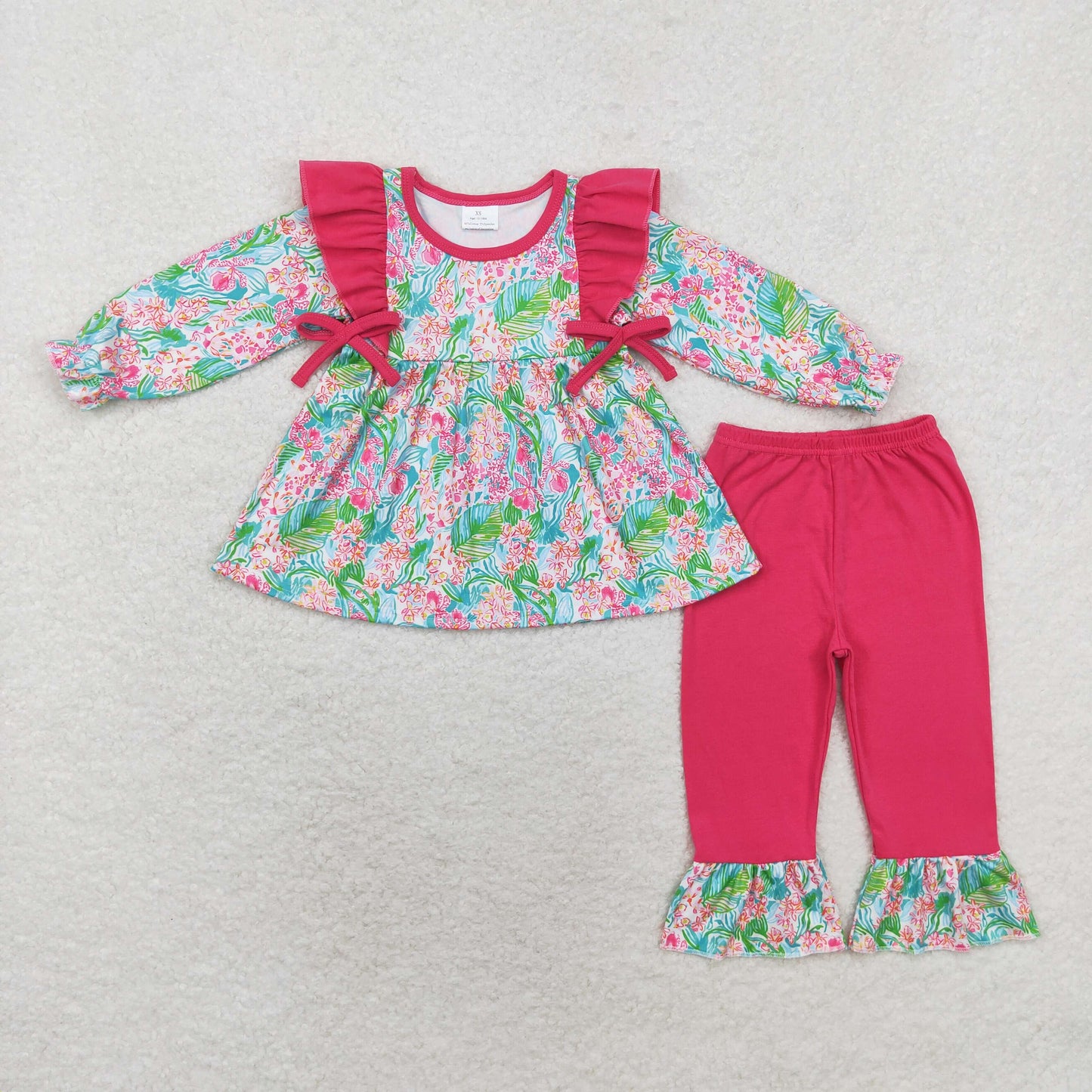 Baby Girl Seaweed Bows Tunic Pink Ruffle Pants Set