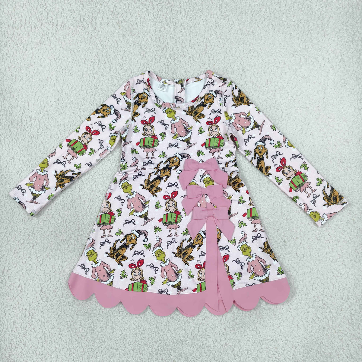 Baby Girls Kids Christmas Green Face Bows Scallop Dress Yoga Active Clothes RTS