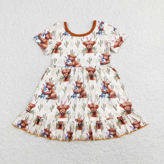 GSD0778 Easter Baby Girl Short Sleeves Rabbits Cow Cactus Dress