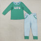 Boys Girls Kids Green Long Sleeves Embroidery Santa Sibling Christmas Romper Set Clothes RTS