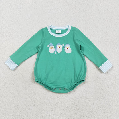 Boys Girls Kids Green Long Sleeves Embroidery Santa Sibling Christmas Romper Set Clothes RTS