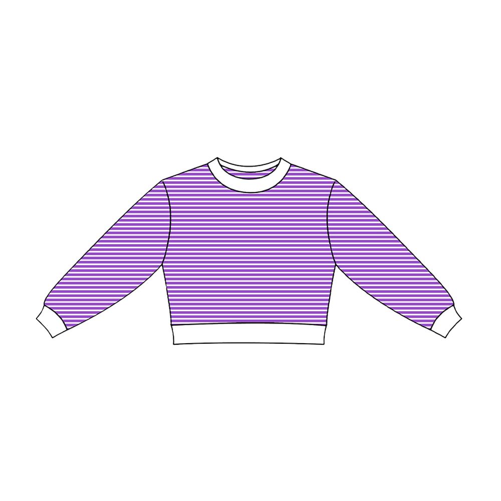 ( Moq 5 ) Preorder Baby Girls Kids Long Sleeves Purple Stripes Yoga Active Shirt Tops