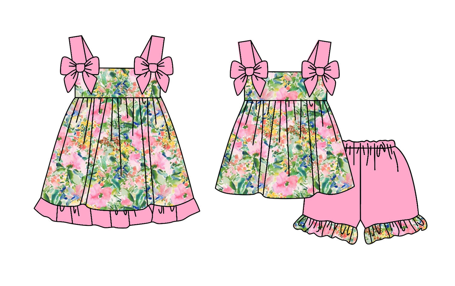 Baby Girl Straps Bows Flower Sibling Dress Set ( Moq 5 Each Style ) 2.24