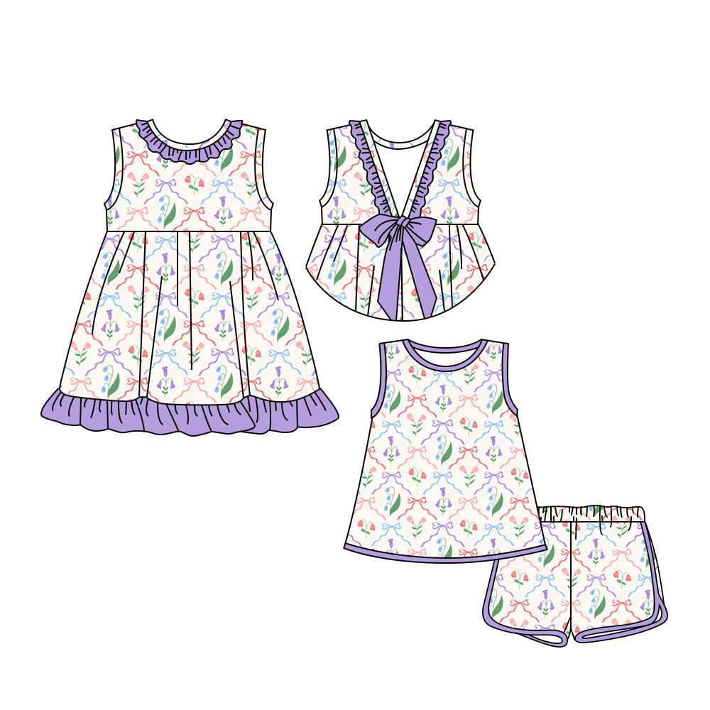 ( Moq 5 Each Style ) Baby Girl Sleeveless Flower Bows Sibling Dress Set 3.24