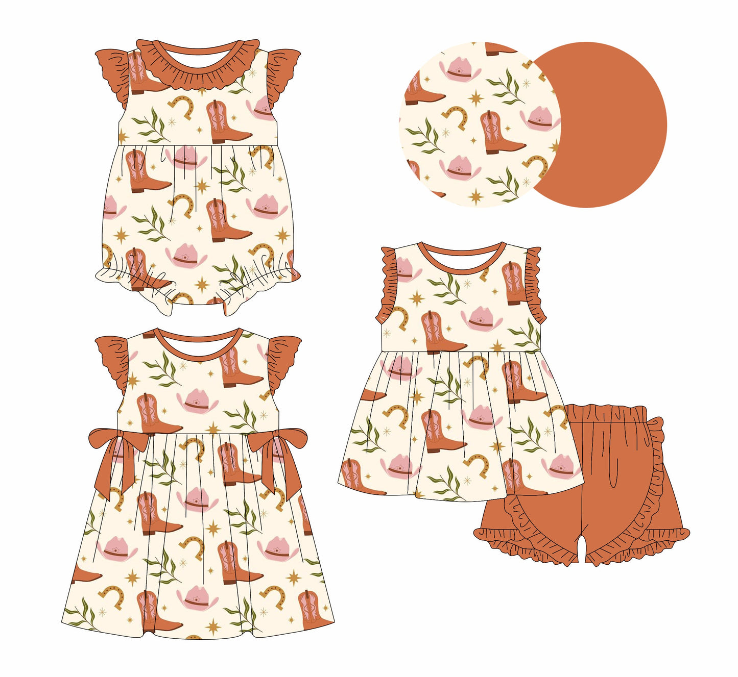 Baby Girl Western Boots Sibling Romper Dress Set ( Moq 5 Each Style ) 2.11