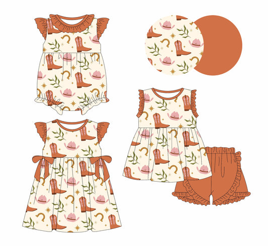 Baby Girl Western Boots Sibling Romper Dress Set ( Moq 5 Each Style ) 2.11