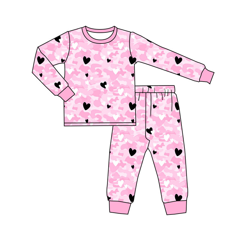 Baby Girl Long Sleeves Pink Camo Hearts Shirt Pants Pajamas Set