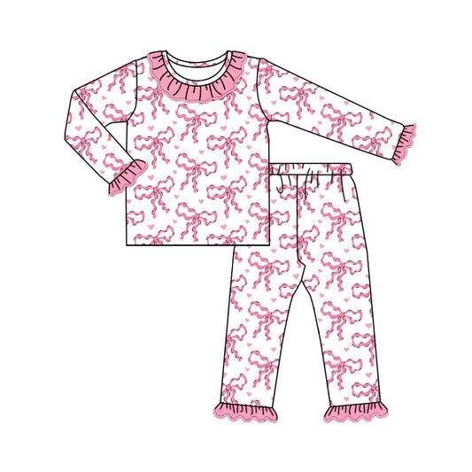 Baby Girl Long Sleeves Bows Hearts Shirt Pants Pajamas Pink Set