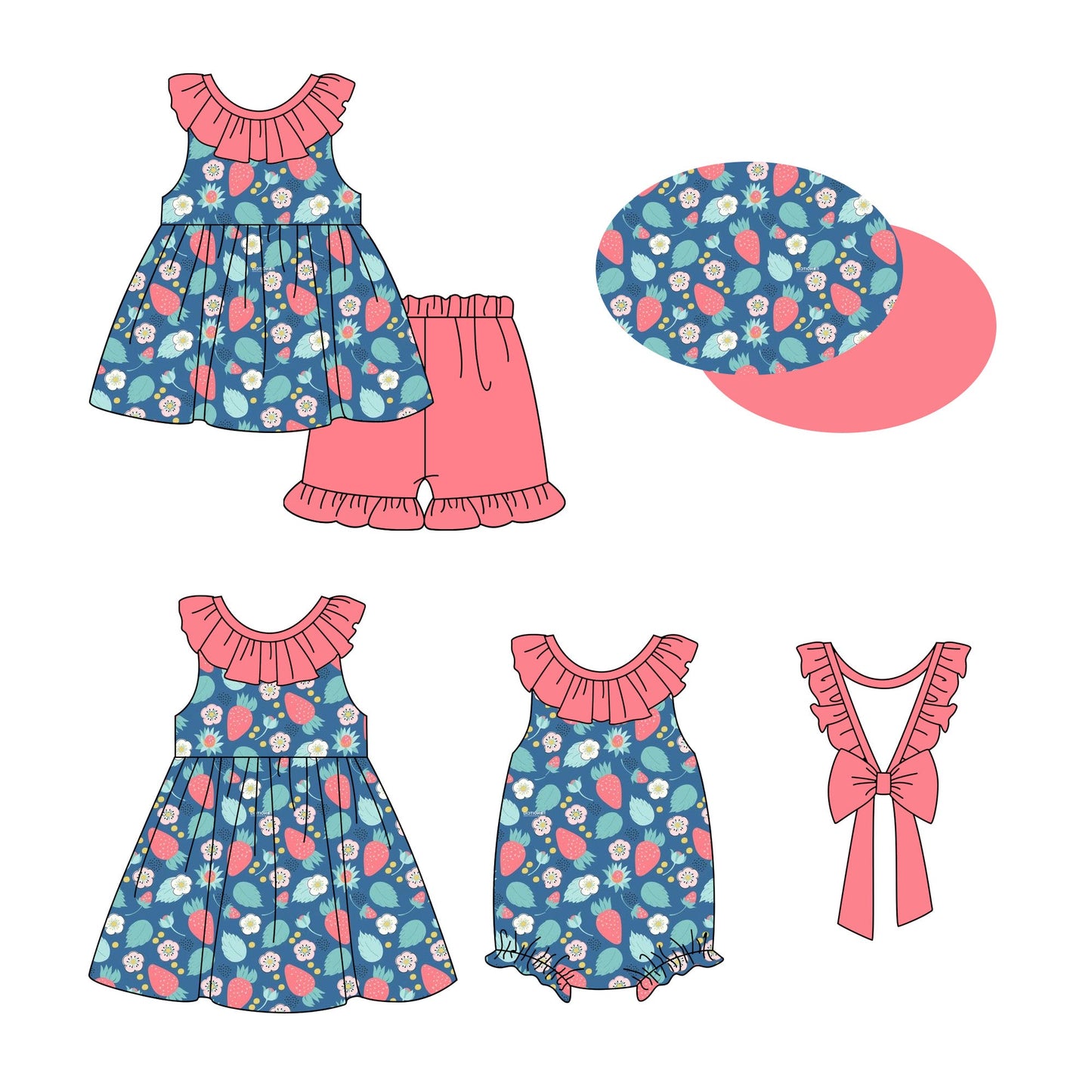 Baby Girl Strawberry Flower Sibling Romper Dress Set ( Moq 5 Each Style ) 2.20
