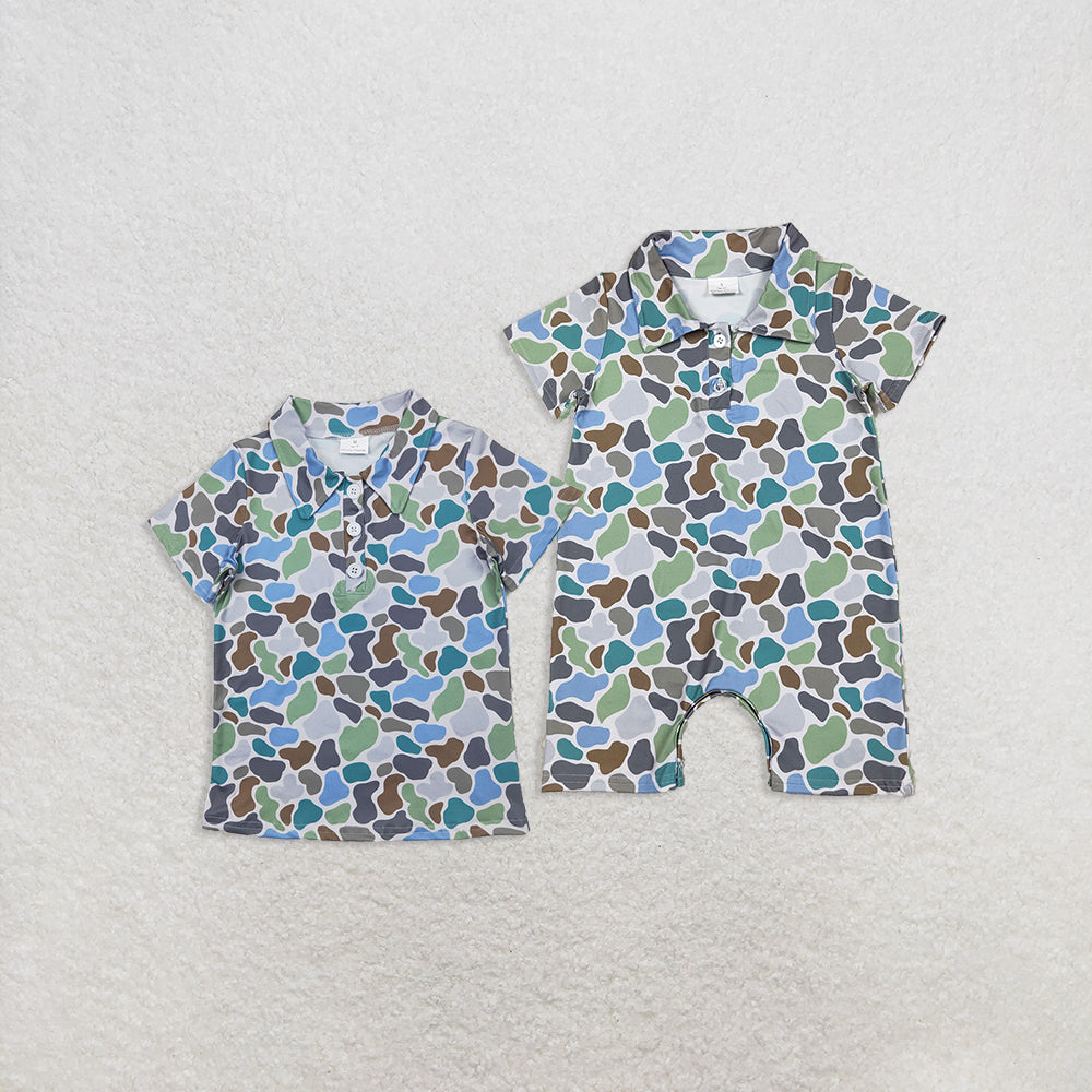 Baby Boy Infant Short Sleeves Buttons Camo Romper Sibling Summer Clothes RTS