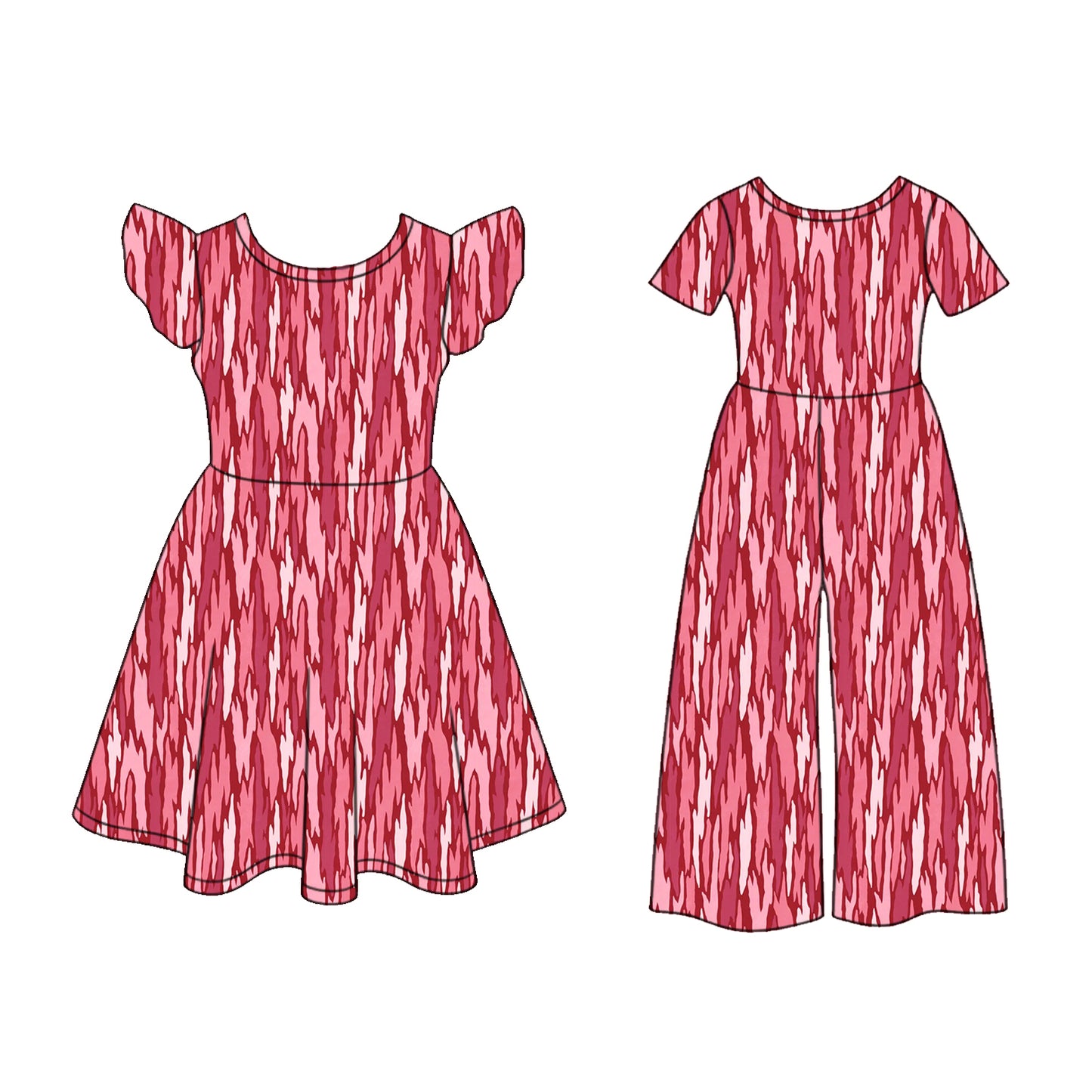 ( Moq 5 Each Style ) Sibling Baby Girls Kids Short Sleeves Camo Print Dress Jumpsuit Clothes