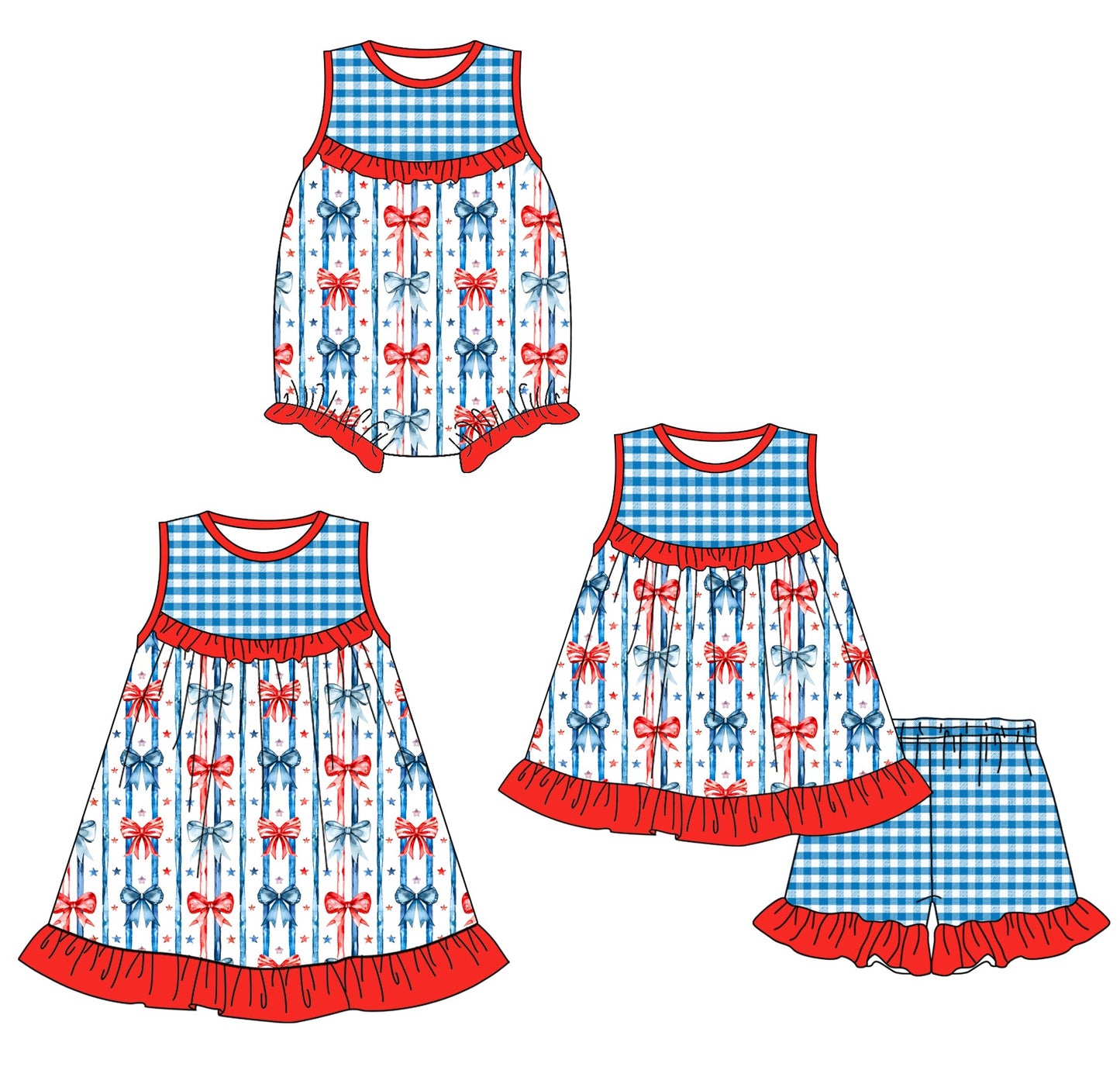 Baby Girl July 4th Bows Sibling Romper Dress Set ( Moq 5 Each Style ) 1.24