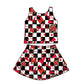 ( Moq 5 each style ) Baby Girl Toddler M Team Red Bows Cheer Sibling Checked Dress Set 6.30