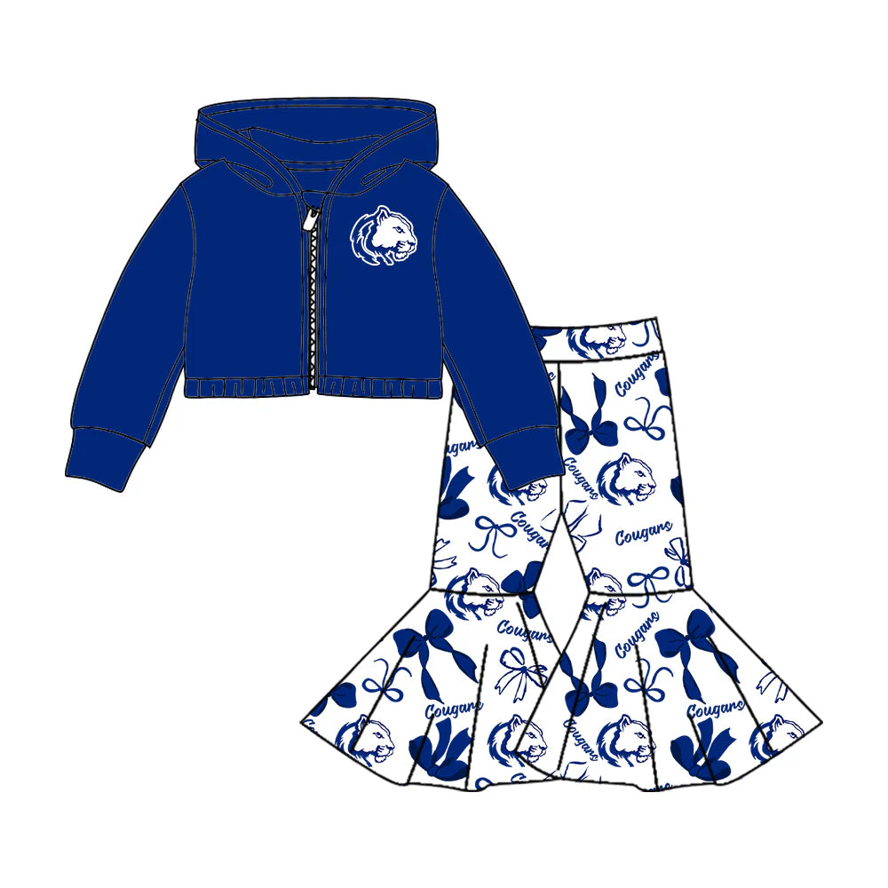 ( Moq 5 each style ) Baby Boy Girl Team Cheer Sibling Shirt Blue Bows Jumpsuit Dress Set 7.29