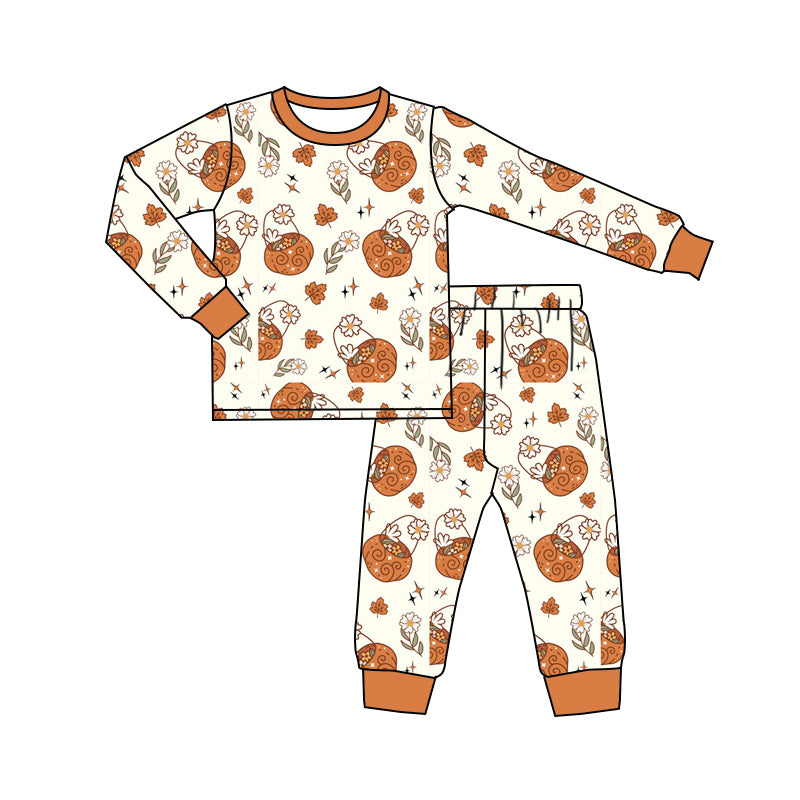 Baby Girl Long Sleeves Flower Baskets Shirt Pants Set Pajamas