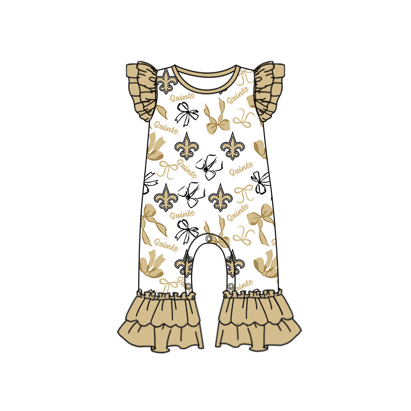 ( Moq 5 each style ) Baby Girl Toddler Team Bows Sibling Khaki Romper Dress Set 7.10