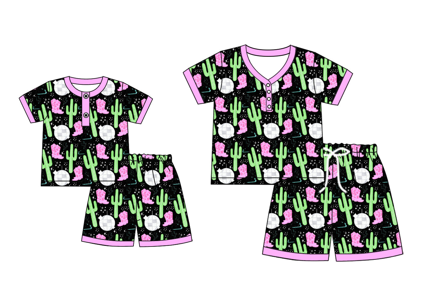 ( Moq 5 Each Style ) Baby Girl Adult Women Western Boots Cactus Buttons Shorts Sibling Mommy And Me Family Pajamas Set 4.19