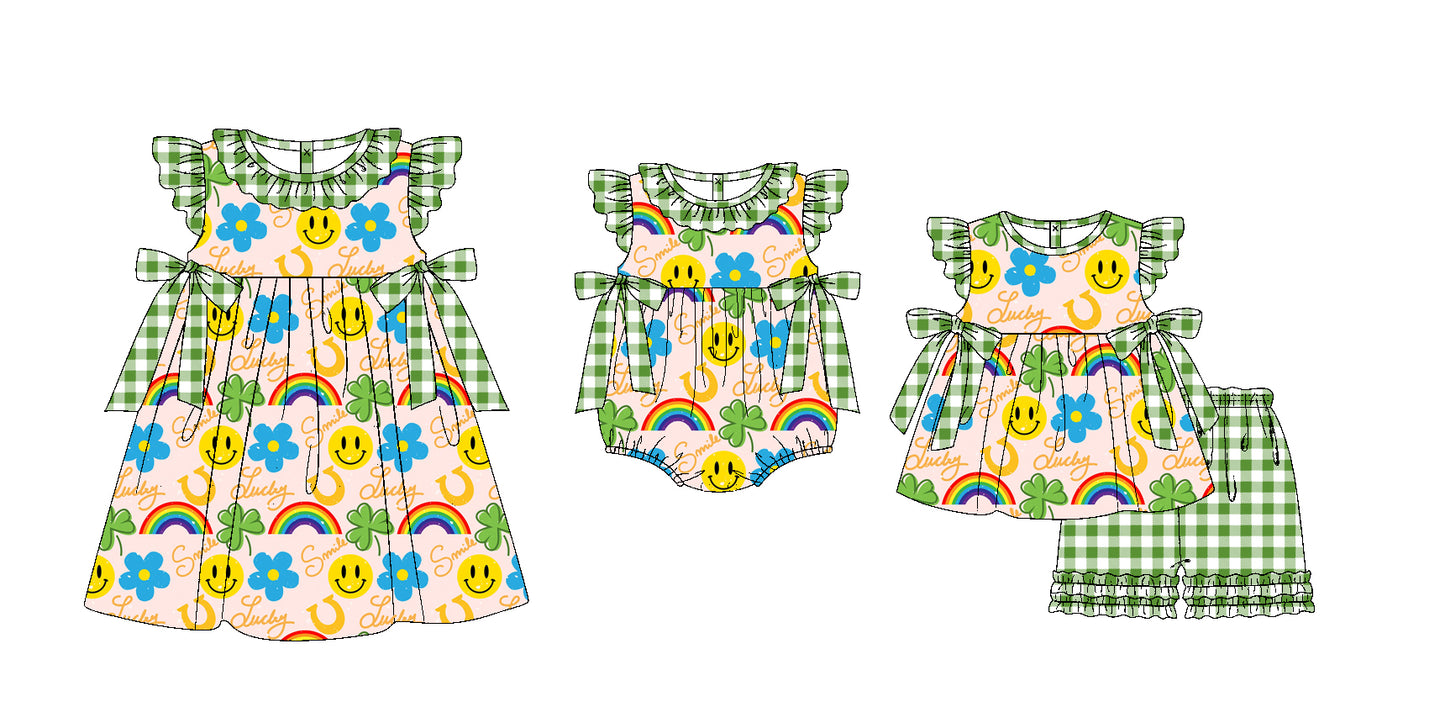 Baby Girl Short Sleeves St. Patrick Smile Sibling Romper Dress Clothes Set ( Moq 5 Each Design )11.20