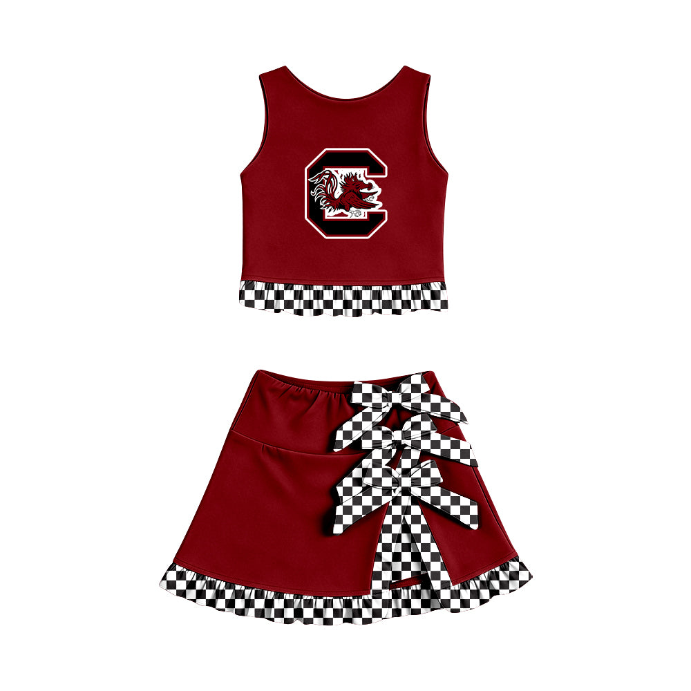 ( Moq 5 ) Baby Girls Kids Sleeveless Vest Bows Skirt Shorts Team Set Cheer Clothes