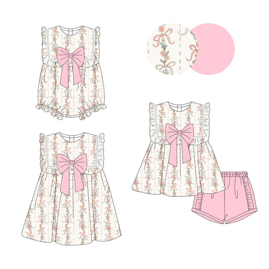 ( Moq 5 Each Style ) Baby Girl Floral Bows Sibling Romper Dress Set 3.28