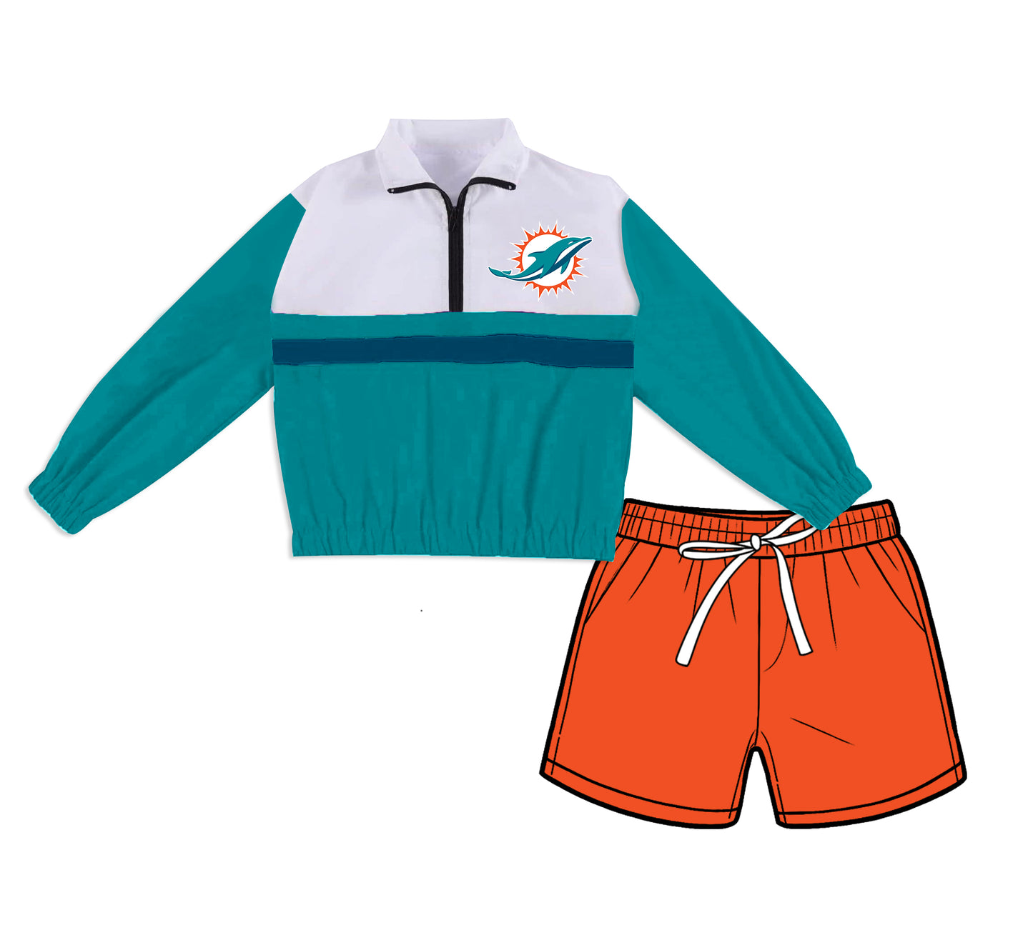 ( Moq 5 ) Baby Girls Kids Green Long Sleeves Zipper Pullover Pockets Shorts Team Set Clothes