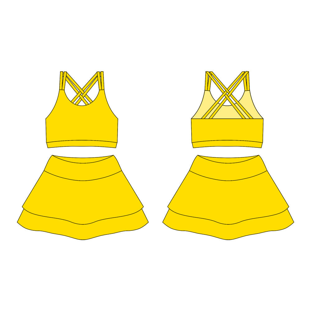 （ Moq 10 ）Baby Girl Yellow Strap Activity Wear Vests Tops Shorts Skirts Yoga Set