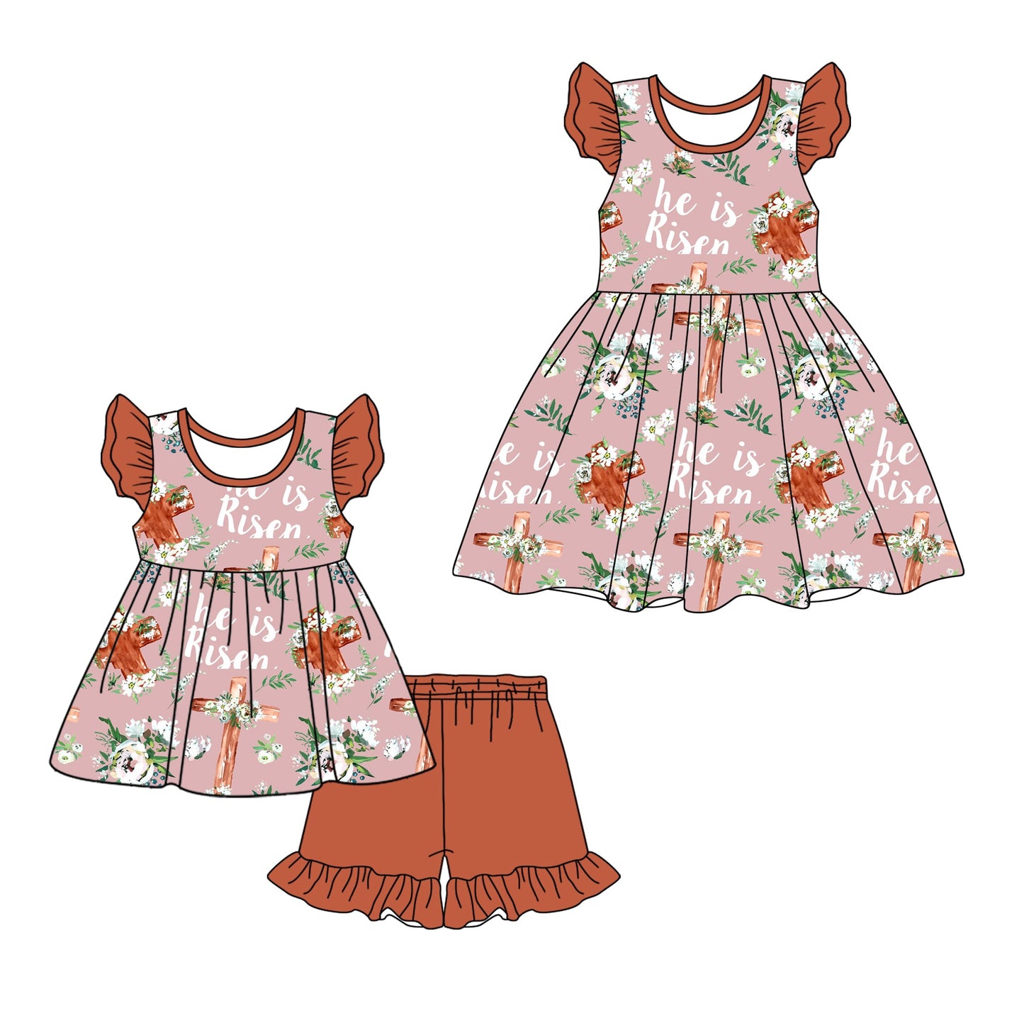 Baby Girl Easter Flower Crosses Sibling Dress Set ( Moq 5 Each Style ) 12.27
