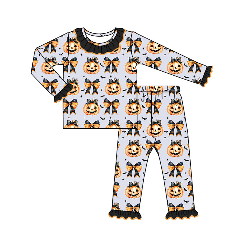 Baby Girl Halloween Pumpkin Bows Shirt Pants Pajamas Set