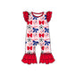 ( Moq 5 each style ) Baby Girl Toddler Team Red Blue Bows ‌Soccer‌ Sibling Romper Dress Set 6.14