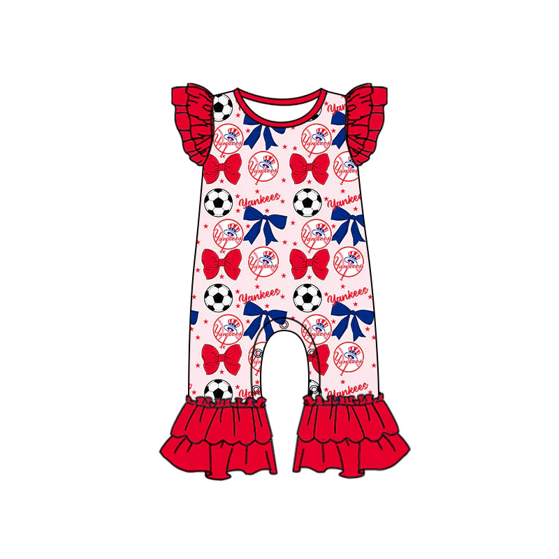( Moq 5 each style ) Baby Girl Toddler Team Red Blue Bows ‌Soccer‌ Sibling Romper Dress Set 6.14