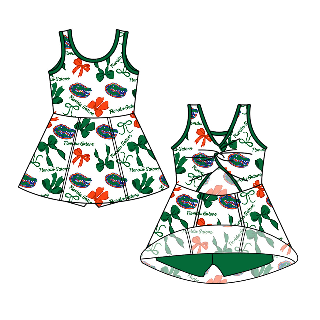 ( Moq 5 Each Style ) Baby Girls Kids Green Bows Sibling Team Shorts Dresses Set