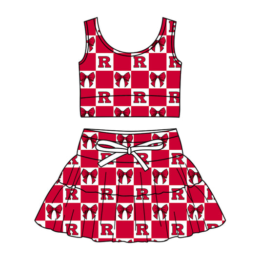 ( Moq 5 ) Baby Girls Toddler R Bows Red Checked Tops Shorts Skirt Team Set