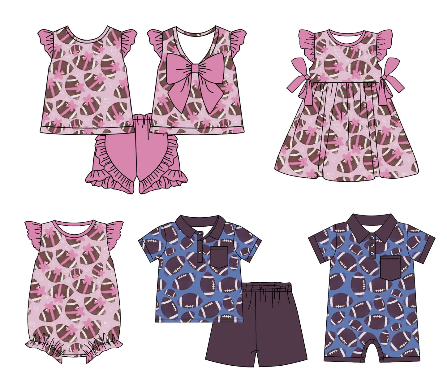 Baby Boy Girl Football Summer Sibling Dress Romper Clothes Set ( Moq 5 Each style )11.25