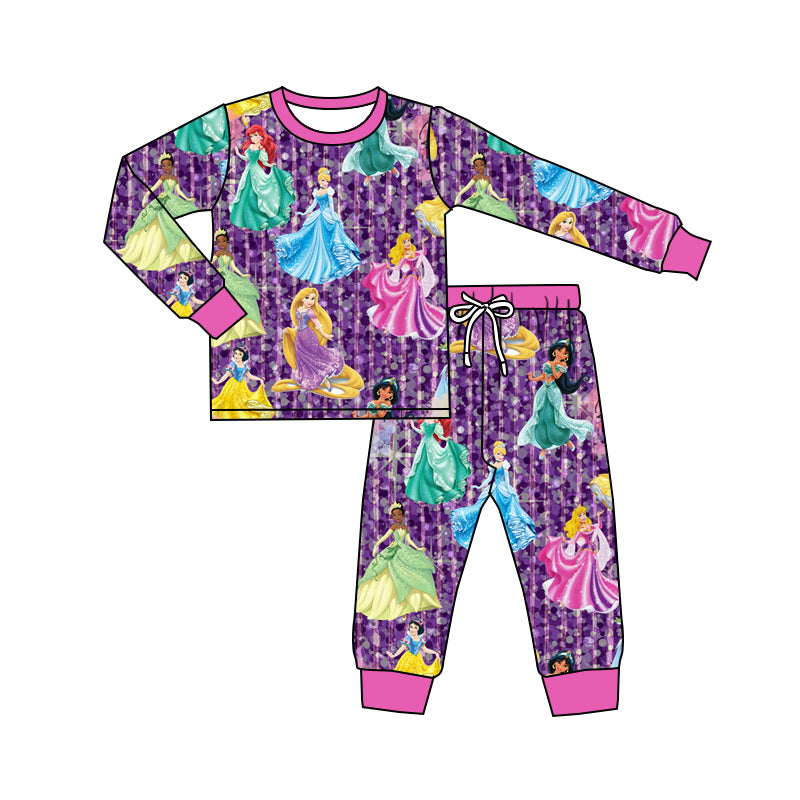 Baby Girl Long Sleeves Princess Shirt Pants Pajamas Purple Set