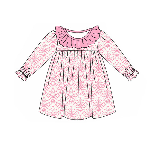 Baby Girl Long Sleeves Floral Knee Length Dress