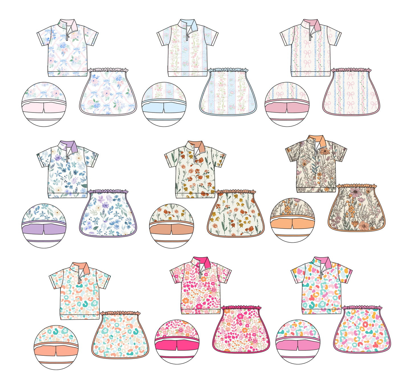 Baby Girl Short Sleeves Flower Sibling Skorts Set ( Moq 5 Each Style ) 12.17