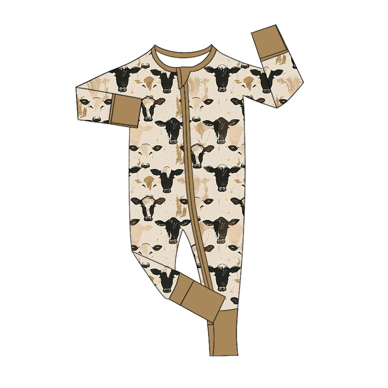 Baby Boy Infant Long Sleeves Western Cow Zipper Romper