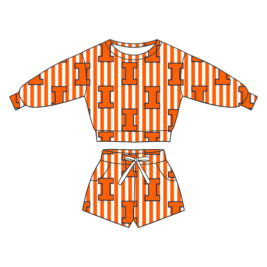 ( Moq 5 ) Baby Girls Kids Long Sleeves Shirt Pockets Shorts Team Set Clothes