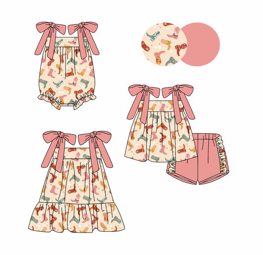 Baby Girl Bows Straps Boots Sibling Romper Dress Set ( Moq 5 Each Style ) 3.1