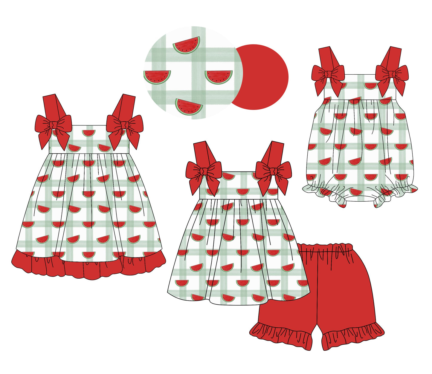 Baby Girl Short Sleeves Watermelon Plaid Sibling Romper Dress Set ( Moq 5 Each Style ) 4.3