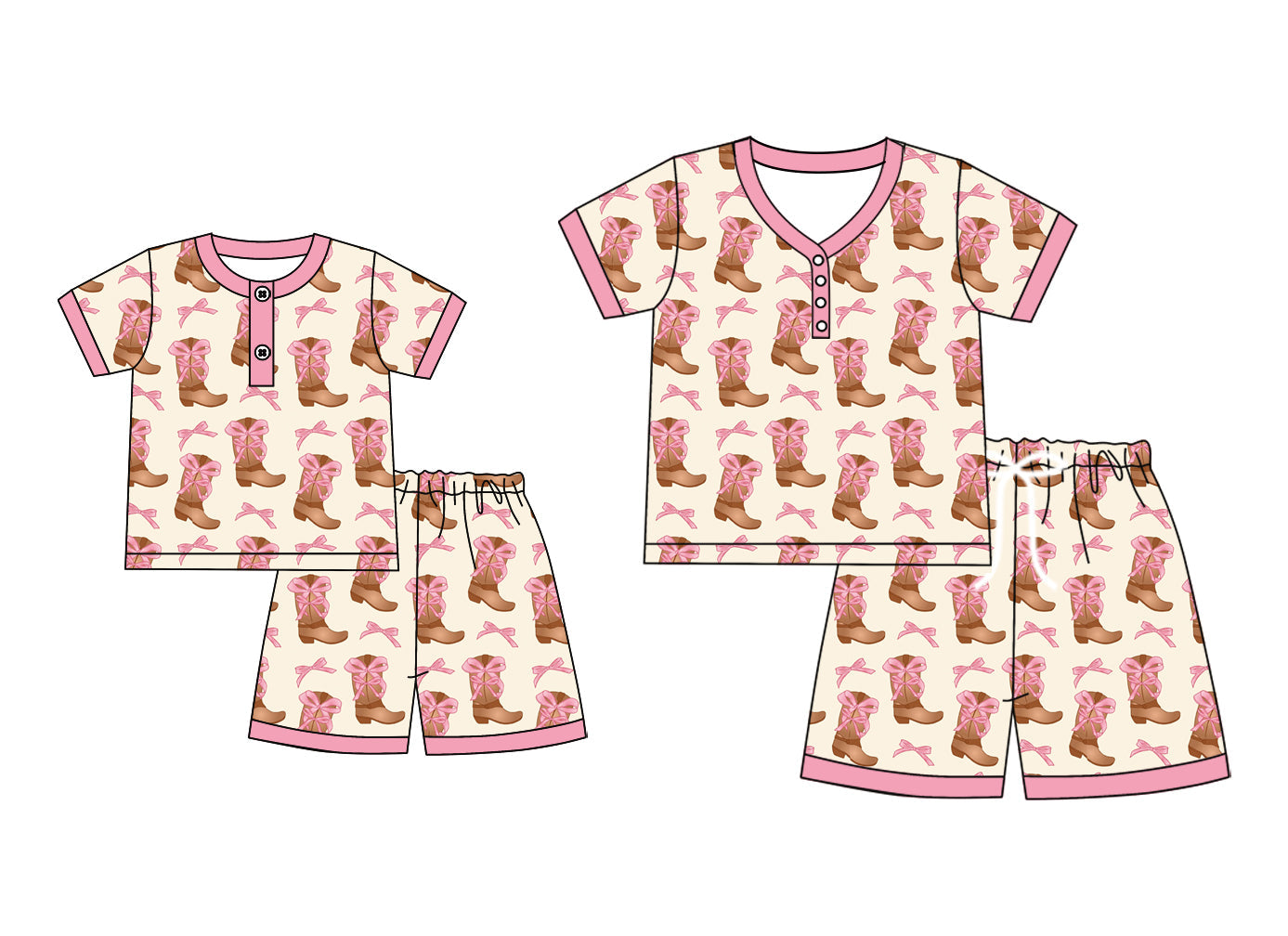 ( Moq 5 Each Style ) Baby Girl Adult Women Western Bows Boots Buttons Sibling Summer Mommy And Me Family Pajamas Set 4.21