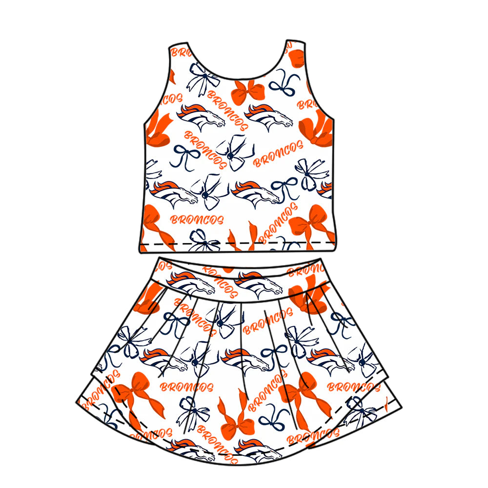 ( Moq 5 each style ) Baby Girl Toddler Team Horse Bows Sibling Skort Dress Set 6.9