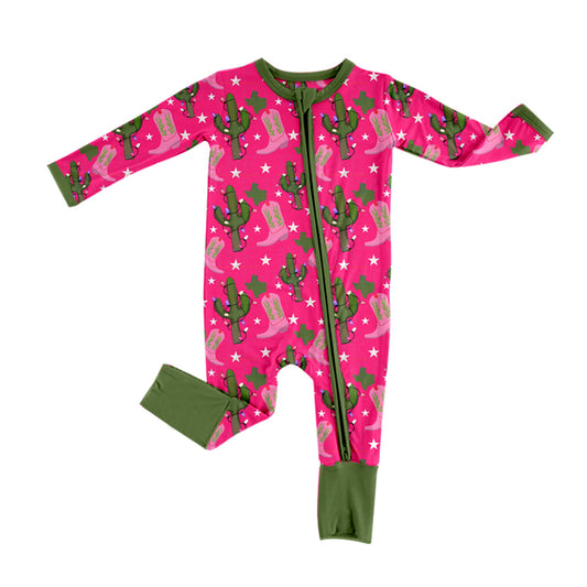 Baby Girl Infant Long Sleeves Cactus Boots Christmas Zipper Romper