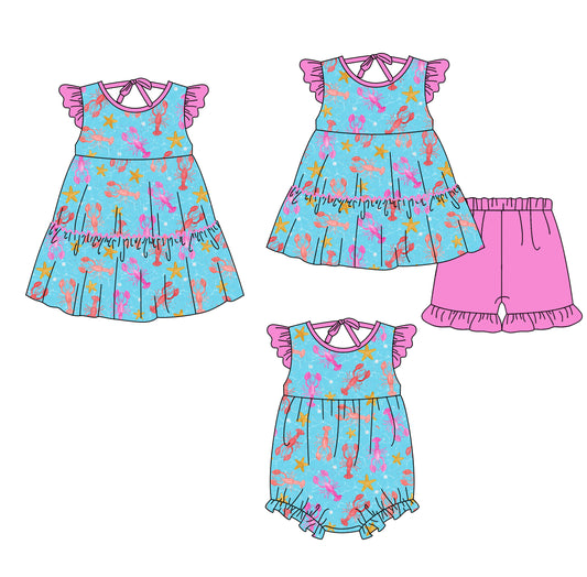 ( Moq 5 Each Style ) Sibling Baby Girls Kids Crayfish Romper Dress Set Summer Clothes