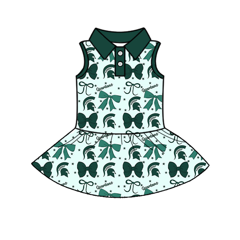 ( Moq 5 each style ) Baby Girl Toddler Team Green Bows Sibling Dress Set