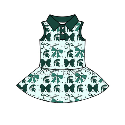 ( Moq 5 each style ) Baby Girl Toddler Team Green Bows Sibling Dress Set