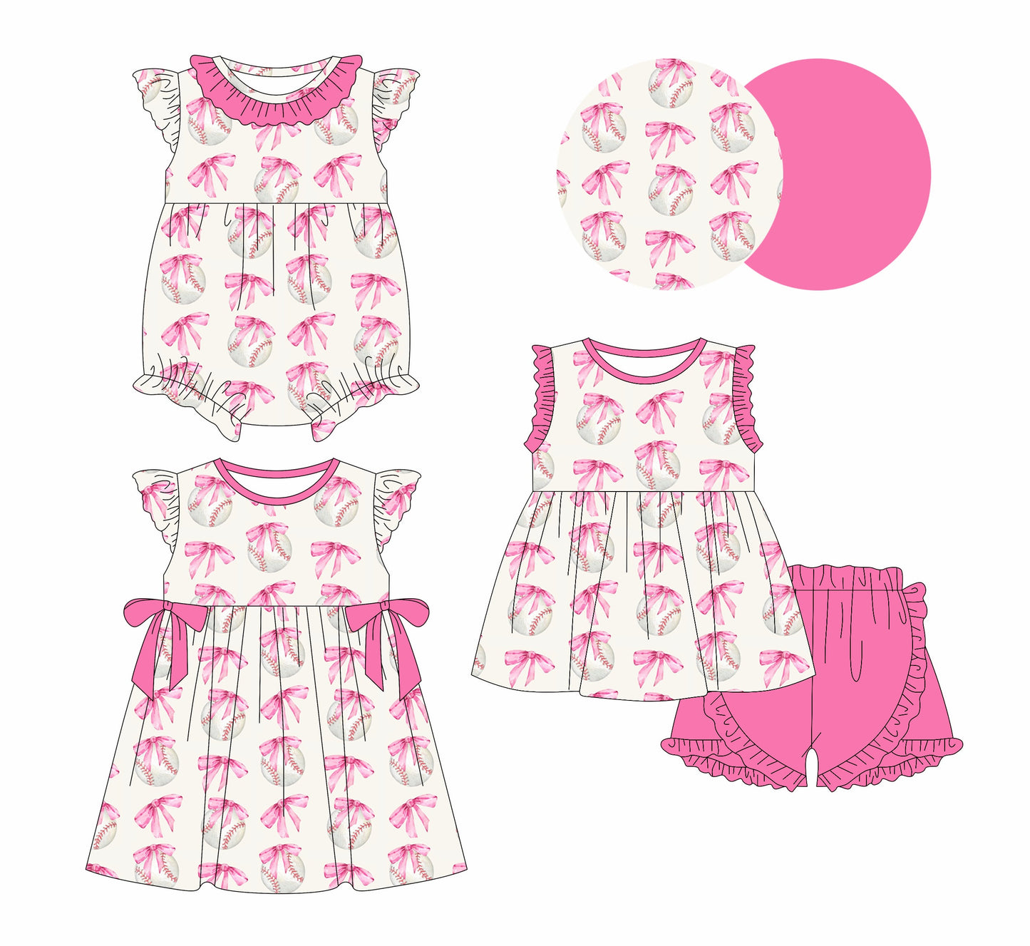 Baby Girl Baseballl Bows Sibling Romper Dress Set ( Moq 5 Each Style ) 1.2