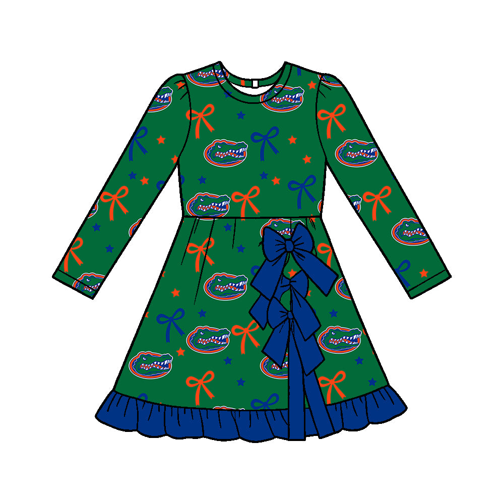( Moq 5 ) Custom Baby Girls Kids Long Sleeves Bows Shorts Knee Length Dress Team Clothes