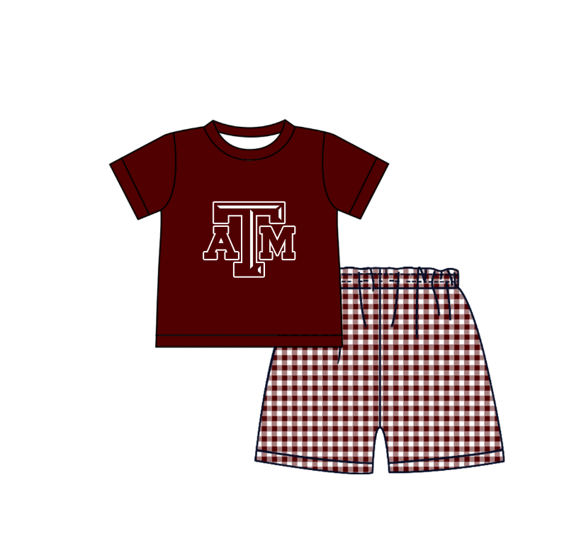 ( Moq 5 ) Baby Boys Toddler Short Sleeves ATM Shirt Plaid Shorts Team Summer Set