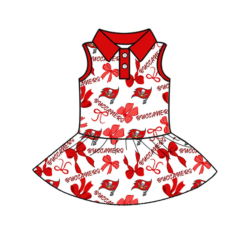 ( Moq 5 each style ) Baby Girl Toddler Team Red Bows Sibling Skort Dress Set 6.6
